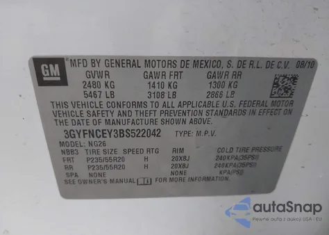 2011 Cadillac Srx Premium Collection z USA, uszkodzony, nr VIN 3GYFNCEY3BS522042